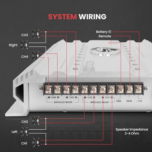 Lanzar Premium Car Audio، مضخم صوت السيارة، مضخم صوت استريو السيارة، 5000 واط، 4 قنوات، مضخم Mosfet، مدخل RCA، التحكم في مضخم الصوت، مضخم الطاقة، مؤشر LED، إلكترونيات السيارة (VIBE442N.6) in Kuwait