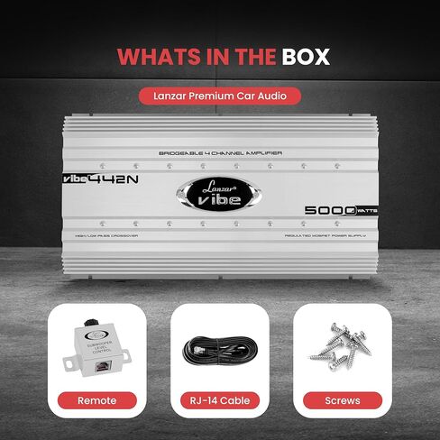 Lanzar Premium Car Audio، مضخم صوت السيارة، مضخم صوت استريو السيارة، 5000 واط، 4 قنوات، مضخم Mosfet، مدخل RCA، التحكم في مضخم الصوت، مضخم الطاقة، مؤشر LED، إلكترونيات السيارة (VIBE442N.6) in Kuwait