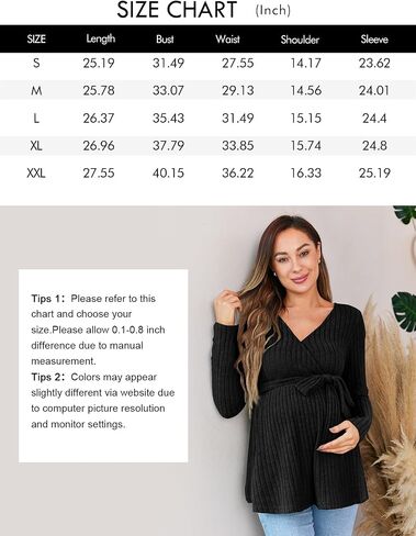 FMEYOA Womens Maternity Shirts Long Sleeve Pregnancy Tops Casual V Neck Ribbed Knit Pregnant Blouses in Saudi Arabia