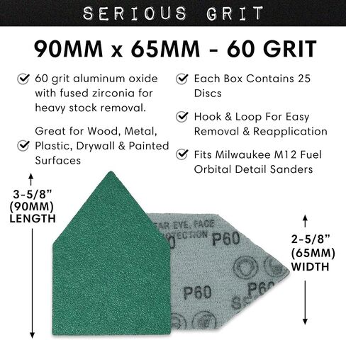90mm x 65mm Triangle Sanding Sheet Assortment - Fits Milwaukee M12 FUEL™ Sanders - 80, 120, 150, 180, 220 Grit (10 of each) - Heavy-Duty Hook & Loop Film Sandpaper Pads - 50 Pack Box in Saudi Arabia
