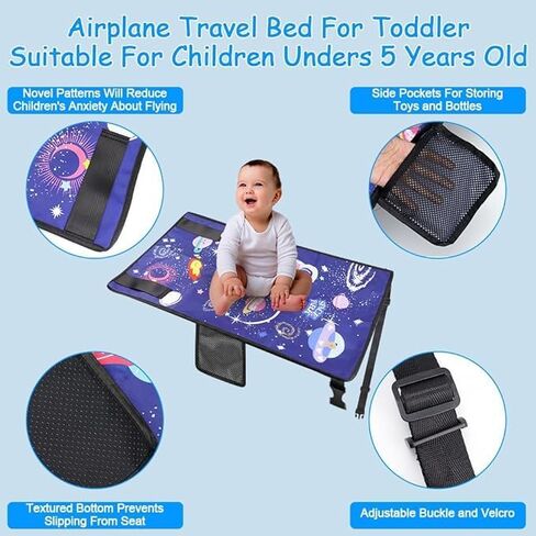 Airplane Seat Extender for Toddler Kids, Kids Airplane Travel Bed, Kids Airplane Travel Essentials, Airplane Must Have for Toddlers, Baby Portable Plane Bed Foot Rest for Flight (Blue-Space) in Saudi Arabia