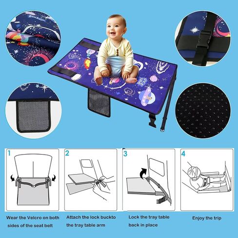 Airplane Seat Extender for Toddler Kids, Kids Airplane Travel Bed, Kids Airplane Travel Essentials, Airplane Must Have for Toddlers, Baby Portable Plane Bed Foot Rest for Flight (Blue-Space) in Saudi Arabia