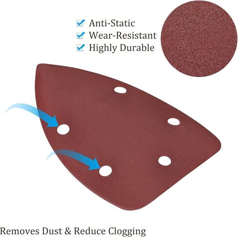 60pcs Mouse Sander Detail Sandpaper - [240 Grit, 3.5" x 5.5"] Triangle Hook and Loop Assorted Sanding Pads Sheet for Wood Furniture Polishing Use | 5 Hole, Aluminum Oxide in Saudi Arabia