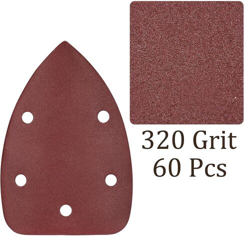 60pcs Mouse Sander Detail Sandpaper - [240 Grit, 3.5" x 5.5"] Triangle Hook and Loop Assorted Sanding Pads Sheet for Wood Furniture Polishing Use | 5 Hole, Aluminum Oxide in Saudi Arabia