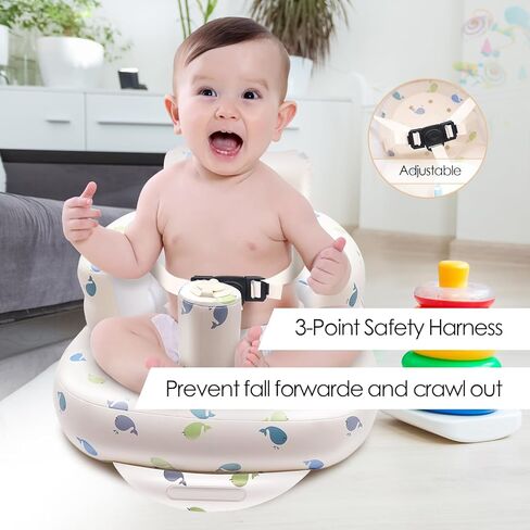 مقعد AirSwim Baby قابل للنفخ للأطفال من عمر 3 أشهر فما فوق، مقعد دعم الطفل ذو 3 نقاط، كرسي أطفال صيفي للجلوس، مقعد محمول قابل للنفخ على الأرض، مقعد على شكل حوت in Kuwait