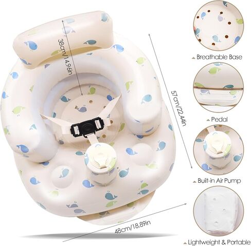 مقعد AirSwim Baby قابل للنفخ للأطفال من عمر 3 أشهر فما فوق، مقعد دعم الطفل ذو 3 نقاط، كرسي أطفال صيفي للجلوس، مقعد محمول قابل للنفخ على الأرض، مقعد على شكل حوت in Kuwait