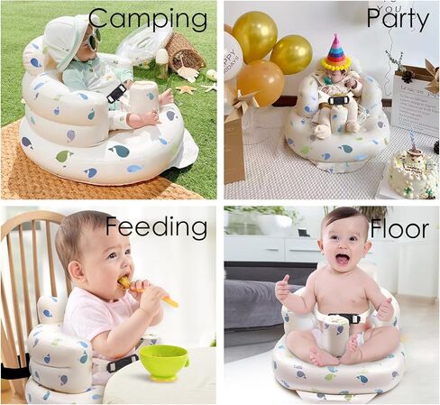 مقعد AirSwim Baby قابل للنفخ للأطفال من عمر 3 أشهر فما فوق، مقعد دعم الطفل ذو 3 نقاط، كرسي أطفال صيفي للجلوس، مقعد محمول قابل للنفخ على الأرض، مقعد على شكل حوت in Kuwait