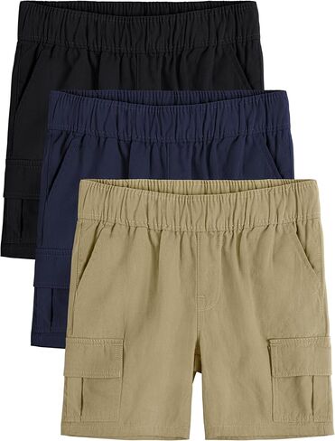 OHD 3 Pack Baby Boys Cargo Shorts, Toddler Jogger Shorts Summer Classic Fit Elastic Waist Uniform Shorts with Pockets in Kuwait