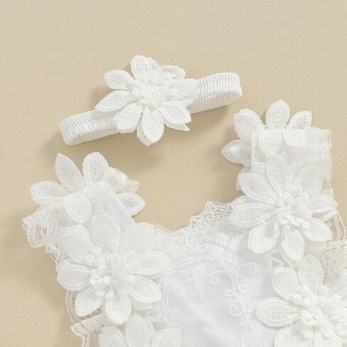 Infant Newborn Baby Girl Lace Romper Tulle Dress Floral Outfits Summer Toddler Wedding Dress with Headband in Saudi Arabia