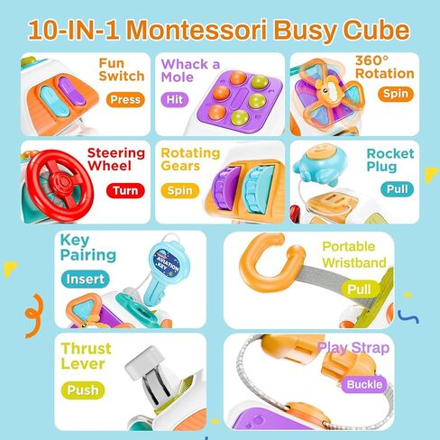 Montessori Busy Cube for Toddlers,Car Travel Toys Busy Board Activity Cube,Kids Educational Birthday Gifts Sensory Baby Toys 18+ Months (Decahedron) in Saudi Arabia