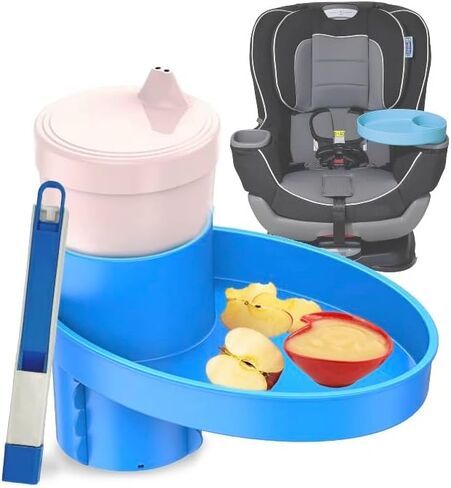 Complete Kids Travel Tray Kit - Easily Expands Cup Holder into 360° Cup & Travel Tray for Kids Car Seat, Booster, and Stroller - Toddler Road Trip Essentials Set includes Coaster & Brush (Blue) in Saudi Arabia