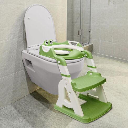2-in-1 Potty Training Seat: Toddler Potty Training Toilet, Toddler Step Stool for Boys Girls! Potty Training Seat with Splash Guard, Anti Slip Pad & 5 Levels Height Adjustments! (Green) in Saudi Arabia