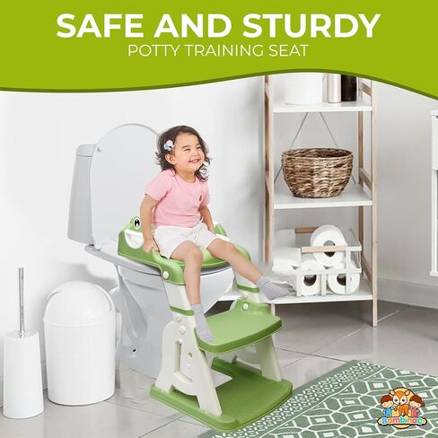 2-in-1 Potty Training Seat: Toddler Potty Training Toilet, Toddler Step Stool for Boys Girls! Potty Training Seat with Splash Guard, Anti Slip Pad & 5 Levels Height Adjustments! (Green) in Saudi Arabia