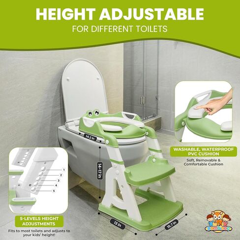 2-in-1 Potty Training Seat: Toddler Potty Training Toilet, Toddler Step Stool for Boys Girls! Potty Training Seat with Splash Guard, Anti Slip Pad & 5 Levels Height Adjustments! (Green) in Saudi Arabia
