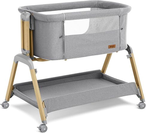 3 in 1 Baby Bassinet, Rocking Bassinets with Comfy Mattress and Wheels, Adjustable Height Bassinet Bedside Sleeper, Easy Folding Portable Crib for Newborn (Grey) in Saudi Arabia
