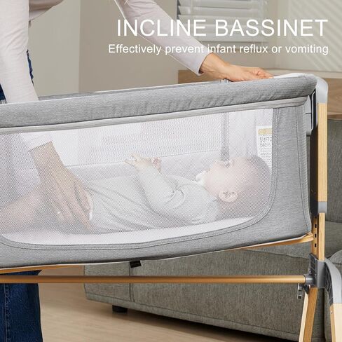 3 in 1 Baby Bassinet, Rocking Bassinets with Comfy Mattress and Wheels, Adjustable Height Bassinet Bedside Sleeper, Easy Folding Portable Crib for Newborn (Grey) in Saudi Arabia