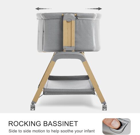 3 in 1 Baby Bassinet, Rocking Bassinets with Comfy Mattress and Wheels, Adjustable Height Bassinet Bedside Sleeper, Easy Folding Portable Crib for Newborn (Grey) in Saudi Arabia