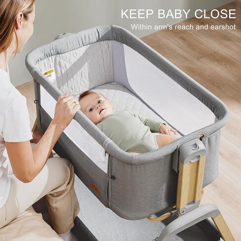 3 in 1 Baby Bassinet, Rocking Bassinets with Comfy Mattress and Wheels, Adjustable Height Bassinet Bedside Sleeper, Easy Folding Portable Crib for Newborn (Grey) in Saudi Arabia