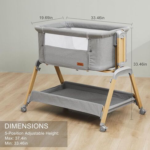 3 in 1 Baby Bassinet, Rocking Bassinets with Comfy Mattress and Wheels, Adjustable Height Bassinet Bedside Sleeper, Easy Folding Portable Crib for Newborn (Grey) in Saudi Arabia