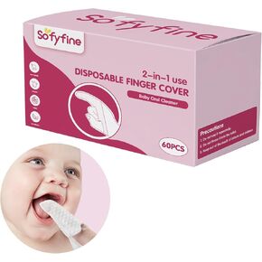 60 Count Disposable Finger Cover for Baby Oral Cleaning, 0-36 Months Infant Tongue Cleaner, Dry Wipes for Newborn Mouth Cleaner, Premium Toddler Gifts