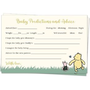 Winnie the Pooh Baby Shower Predictions for Baby and Advice and Wishes for Parents Games Activities Pooh Bear Piglet Cute Cartoon Vintage Nostalgic Unisex Gender Neutral (24 count)