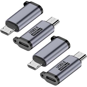 AreMe Micro USB 2.0 to USB C Adapter (4 Pack), USB Type C Female to Micro USB Male Converter Connector Support Charge Data Sync for Samsung Galaxy S7 S7 Edge, Nexus 5 6 and More (Grey)