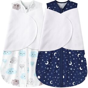 Newborn Sleep Sack Baby Swaddle,0-3 Months,3-Way Adjustable Wearable Blanket,100% Rayon Cotton Swaddling Sleeping Bag，TOG 0.5（Banana&Leaf）