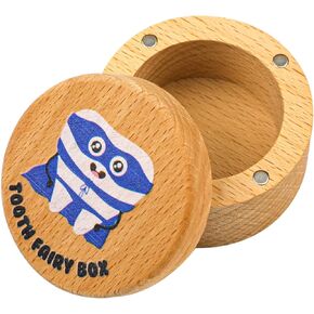 Magnetic Tooth Fairy Box for Boys Girls, Wooden Tooth Keepsake Box for Lost Teeth Cute Tooth Holder Baby First Tooth Storage Box Birthday Souvenir Gift (Blue 2)
