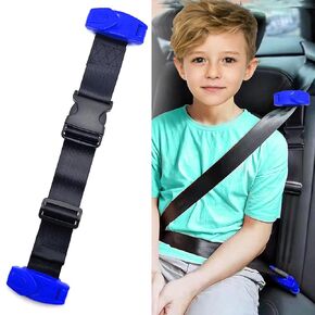 Seat Belt Adjuster for Kids, Car Seatbelt Adjuster with Safety Clips and Adjustment Strap Car Seat Accessories for Childs Shoulder Neck Comfort and Travel Driving Protection-Blue