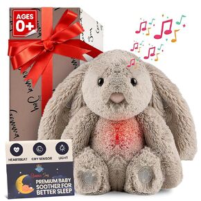 Bedtime Baby Soothers for Sleep, Cry Activated Heartbeat Stuffed Animal for Baby, Newborn, Calming Light, Lullaby Music, White Noise, Shush, Mother’s Heartbeat - (Brown Bear, Rechargeable)