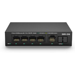 5 Port 2.5GB Ethernet Switch Unmanaged Network Switch | 5 x 2.5 Gigabit | 1 x 10G SFP+ | Multigig Switch Work with 10-100-1000Mbps | 45G Bandwidth | Plug & Play | Fanless Quiet Metal Internet Switch