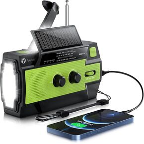 Emergency-Radio,Puiuisoul 4000mAh Weather Radios with Hand Crank & Solar Charging,3 Gear LED Flashlight,SOS Alarm, Portable Power Bank,AM/FM/NOAA,Motion Sensor Reading Lamp
