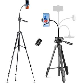 Aureday Phone Tripod, 82" Tripod for iPhone with Flexible Gooseneck, Wireless Remote and Phone Holder, Extendable Cell Phone&Camera Tripod Stand for Selfies/Video Recording/Live Streaming/Vlogging