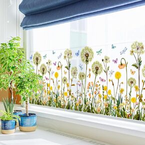 Colorful Floral Flowers Dandelion Butterfly Window Clings Spring Summer Window Stickers for Home Office Shop Display