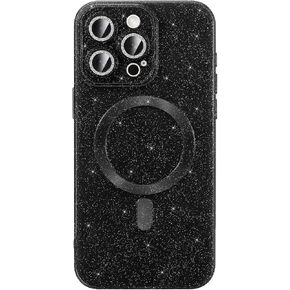 Tnarru for iPhone 15 Case Compatible with MagSafe [Diamond Camera Lens Protector] Shockproof Full-Body Protection Cover, Slim Magnetic Phone Case for iPhone 15, Glitter Black