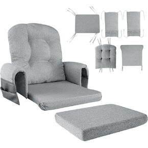 HOMBYS 5 PCS Glider Rocker Replacement Cushions with Storage Side Pocket,Linen-Like Fabric, Foam & Microfiber Filling, Non-Slip & Washable,Thickened & Supportive for Glider Rocking Chair,Coffee