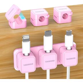 6+1Pack Magnetic Cord Organizer, Wire Holder Keeper Organizer Management, Easy Secure Adhesive Cable Management, for Home,Office,Car,Desk,Nightstand（Pink with magnetic base