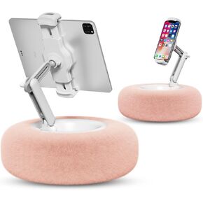Viozon Tablet Stand Pillow, Compatible with 4.7"-13" Phone/Tablet, iPad, iPhone, Samsung, Google, Kindle, 360°Adjustable Phone Holder for Bed with Soft Plush Fabric, and Detachable Bowl, Pink
