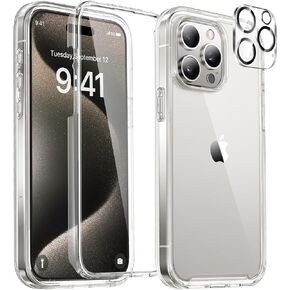 Miracase Glass Series for iPhone 15 Pro Max Case 6.7 Inch, Full-Body Drop Proof Phone Case for iPhone 15 Pro Max with Built-in 9H Tempered Glass Screen Protector + Camera Protector, Clear
