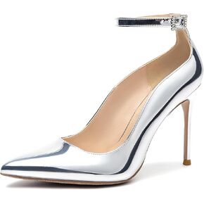 Women's Closed Toe Pointed Toe High Heels Pumps 4IN Stiletto Heels for Women Ankle Strap Dress Wedding Shoes