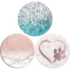 3 Pack Universal Cell Phone Stand Compatible with Socket for iPhone Grip & Holder, 360° Rotation -Sparkling love Pink marble
