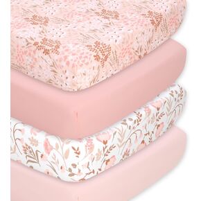 The Peanutshell Baby Girl Crib Sheets, Fitted Baby Sheets for Girls, Fits Standard Size Crib Mattress, 52x28, Vintage Floral Nursery Decor, 4 Pack in Pink, White, Beige