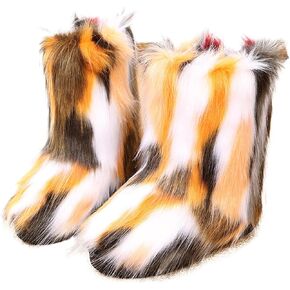 YXCFEWD Fur Boots for Women Winter Fluffy Furry Boots for Girls Flat Heel Snow Boots
