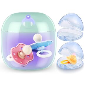 Portable Pacifier Disinfection with 2 Pacifier Holder Cases, USB Rechargeable Mini UV Light Disinfection and Pacifier Container Set for Travel, 99.99% Disinfection in 3 Mins(White)