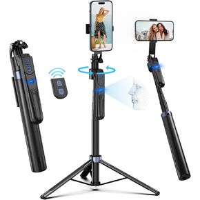 Auto Face Tracking Tripod 360 Rotation with Stand,Android and iPhone Tripod Holder with Remote and Gesture Control, No App,Built-in Tracking Camera Selfie Stick for Live Vlog Streaming Video Tiktok