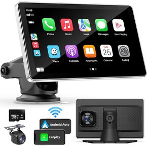 Apple Carplay & Android Auto, 7" Portable Apple Carplay Screen Stereo with 4K Dash Cam,1080p Backup Camera DVR Car Stereo with Bluetooth, Navigation, Mirror Link, Voice Control