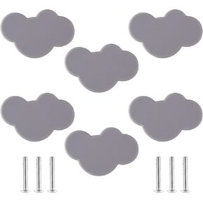 Yoohey 6PCS Soft Rubber Knobs Cute Cartoon Cloud Shape Knobs Silicone Cute Knobs for Kids Room, Study Room, Cabinet, Dresser, Cupboards (Grey)