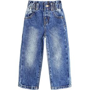 KIDSCOOL SPACE Baby Girls Boys Jeans, 12M-5T Little Kids Ribbed Waist with D-rings Denim Pants