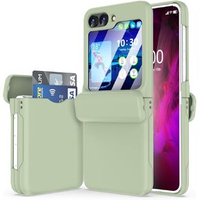 for Samsung Galaxy Z Flip 6 Case with Hinge Protection Shockproof with Credit Card Holder ID Card Protective Cover Flip Z 6 Phone Case for Galaxy Z Flip 6 5G(Clear)
