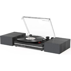 Vintage Record Player for VInyl with External Speakers Belt-Drive Retro Turntables for Vinyl Records Dual Stereo Speakers LP Vinyl Players 3 Speed Wireless AUX-in Headphone Auto Stop Classic Black